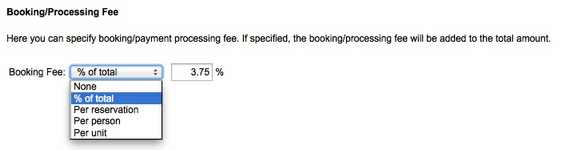 Booking/Processing Fee options